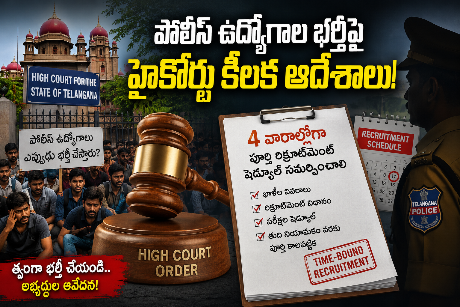 ⚖️ పోలీసు కొలువులపై హైకోర్టు కీలక ఆదేశాలు.. రిక్రూట్‌మెంట్ షెడ్యూల్ సమర్పించాలని స్పష్టీకరణ!